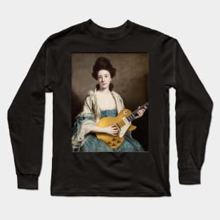 Quirky Painting of Girl Playing Goldtop Guitar Long Sleeve T-Shirt